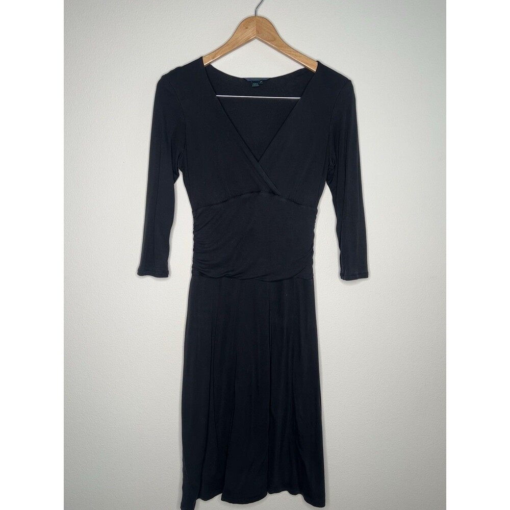 Boden Womens Size 8 R Ruched Cinched Waist Jersey Knit Black A Line Dress